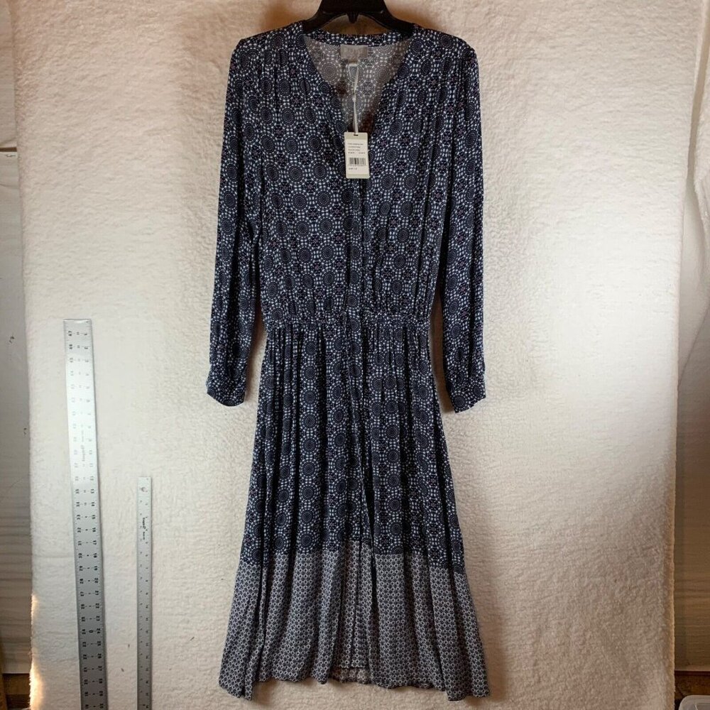 Pure Collection Womens Navy Tile Mosaic Printed Drawstring Dress Size 2 NWT 9206